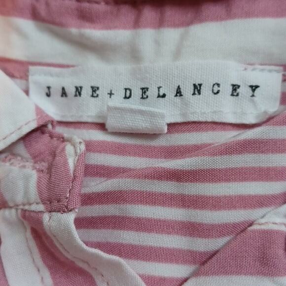 Jane & Delancey Stripe Shirt Womens L Button Front Long Sleeve Pink White - Picture 2 of 6